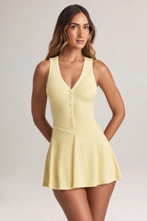 Modal Button-Detail A-Line Mini Dress in Lemon Sherbet