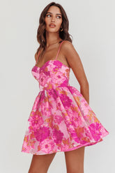 Belle Enchante Cami Strap Jacquard Mini Dress Pink