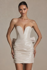 Bow-Detail Strapless Mini Dress in Ivory