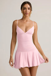 Modal Ruched A-Line Mini Dress in Baby Pink