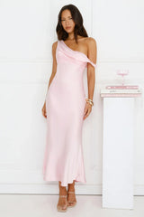 Stylish Season Off Shoulder Satin Midi Dress