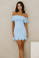 Glimmering Noir Off Shoulder Lace Mini Dress