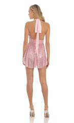 Sequin Halter Dress in Pink