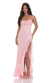 Sequin Ruffle Maxi Dress in Pink