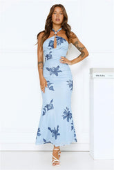Petal Dusk Mesh Halter Maxi Dress
