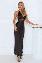 Ibiza Twilight Satin Lace Maxi Dress Rose