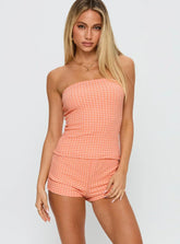 People Pleaser Strapless Set Orange Check