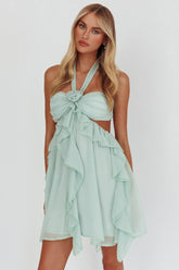 Santiago Cut-Out Ruffle Mini Dress Sage