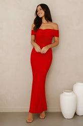 Swan Song Off Shoulder Mesh Maxi Dress