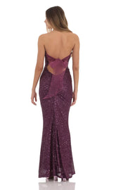 Sequin Strapless Maxi Dress in Purple