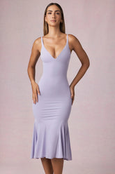 V-Neck Godet Midaxi Dress in Lilac