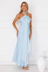 Luxora Lady Halter Satin Maxi Dress Yellow