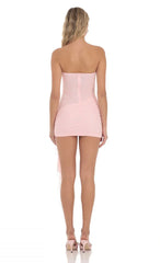 Mesh Strapless Tassel Dress in Pink