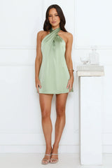 Exclusive Parties Halter Satin Mini Dress Yellow