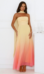 Sunset Magic Strapless Pleated Maxi Dress
