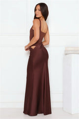 Effortlessly Yours Satin Maxi Dress Chocolate