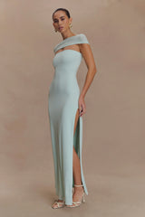 Aurora Slinky And Mesh Split Maxi Dress - Lagoon
