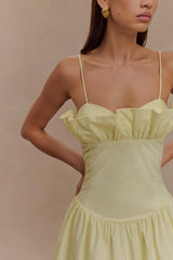 Janis Cotton Frill Maxi Dress - Lemon